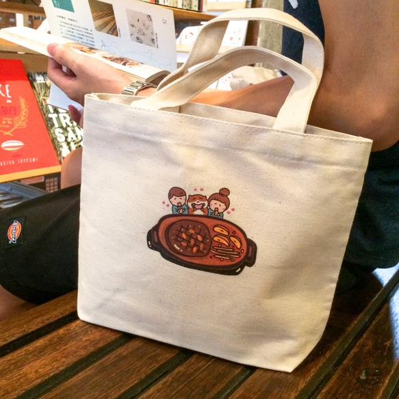 牛排の日常 帆布手提袋(午餐袋)  雙杯飲料袋 手工印製 Canvas bag 第6張的照片