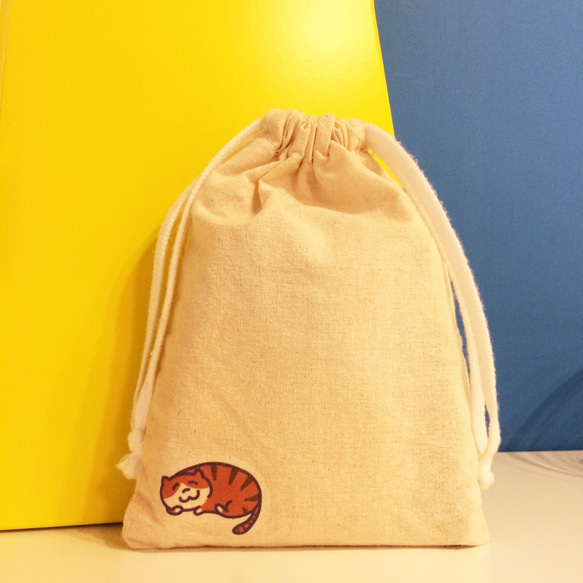 肥貓の日常 帆布束口袋 手工印製 Drawstring bag 第2張的照片