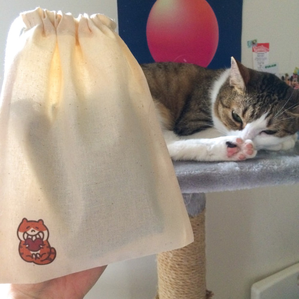愛你の貓 帆布束口袋 手工印製 Drawstring bag 第9張的照片