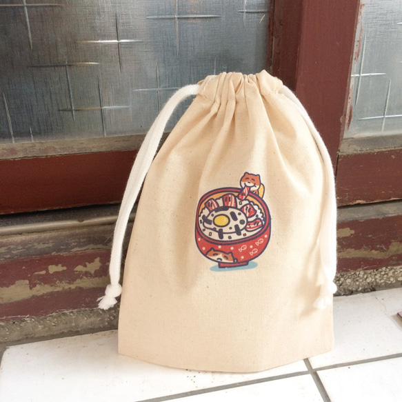 丼飯の日常 貓帆布束口袋 手工印製 Drawstring bag 第1張的照片