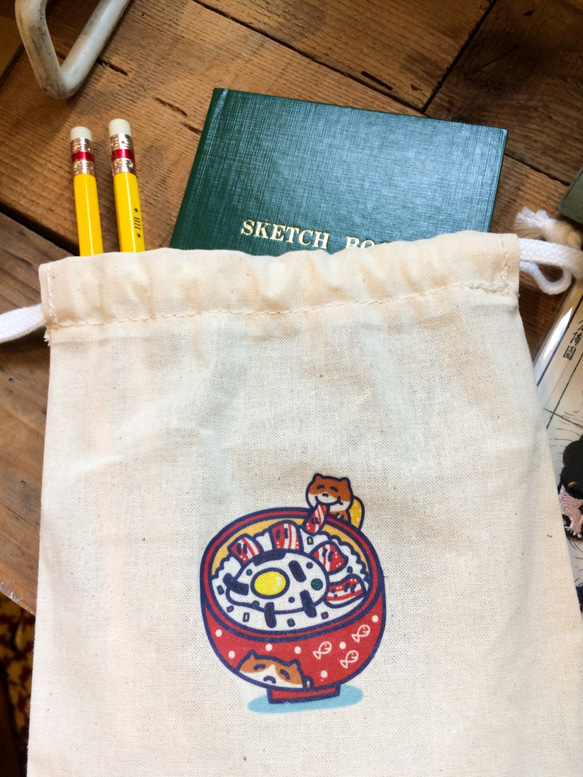 丼飯の日常 貓帆布束口袋 手工印製 Drawstring bag 第4張的照片