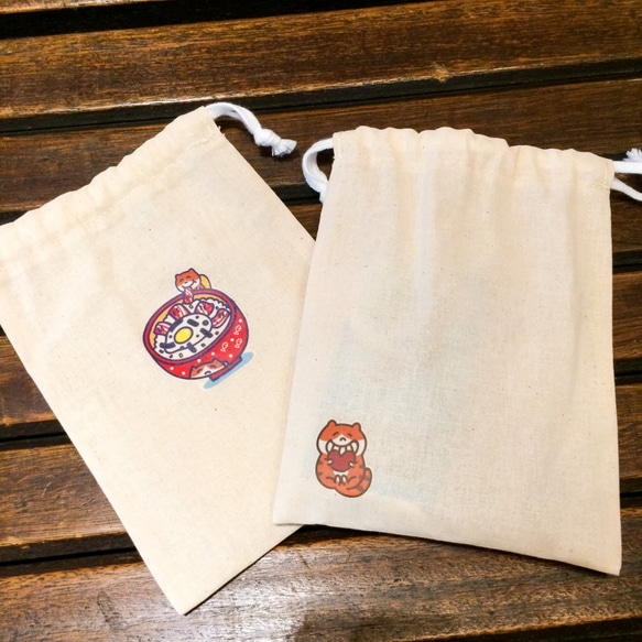 丼飯の日常 貓帆布束口袋 手工印製 Drawstring bag 第8張的照片