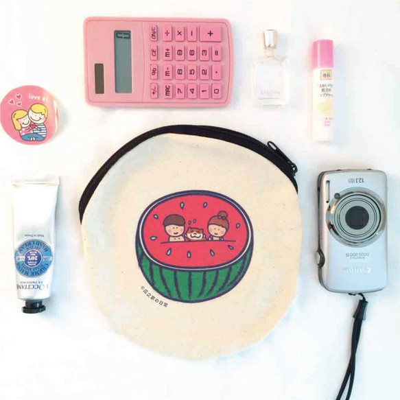 西瓜の日常 帆布圓型包 手工印製 Make-up bag 第1張的照片