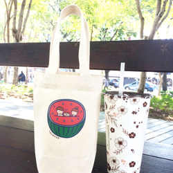 西瓜の日常 帆布飲料袋(冰壩杯杯) 手工印製 Canvas bag 第4張的照片