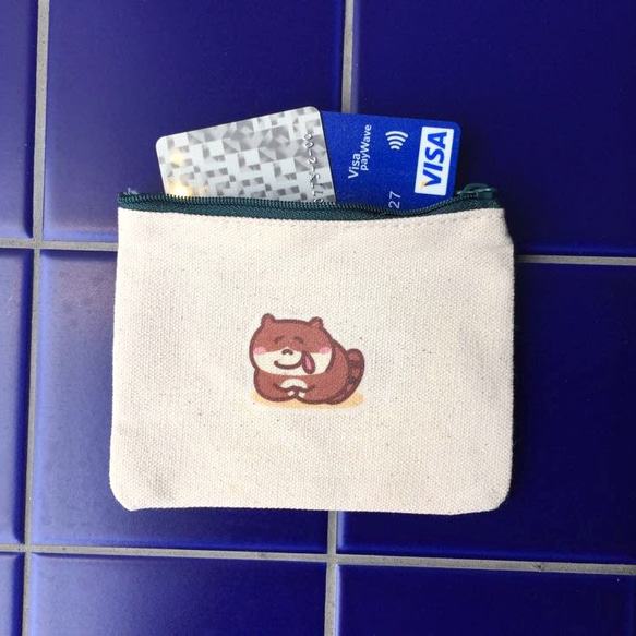 貪欲な猫の日々のキャンバスの財布（財布）ハンドプリントコインバッグ 1枚目の画像