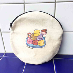 Taro Ace Daily Canvas Round Bag（Cosmetic Bag）ハンドプリントメイクアップバッグ 1枚目の画像