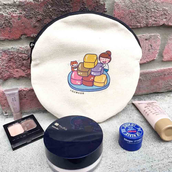 Taro Ace Daily Canvas Round Bag（Cosmetic Bag）ハンドプリントメイクアップバッグ 2枚目の画像