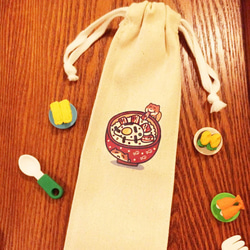 丼猫の毎日ストロー袋箸セットキャンバスバンドルポケット（環境食器）手描きストロー箸バッグ 1枚目の画像