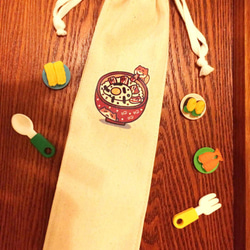 丼飯貓の日常 吸管袋 筷套 帆布束口袋 (環保餐具) 手工印製 Straw chopsticks bag 第5張的照片