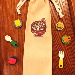 丼飯貓の日常 吸管袋 筷套 帆布束口袋 (環保餐具) 手工印製 Straw chopsticks bag 第8張的照片