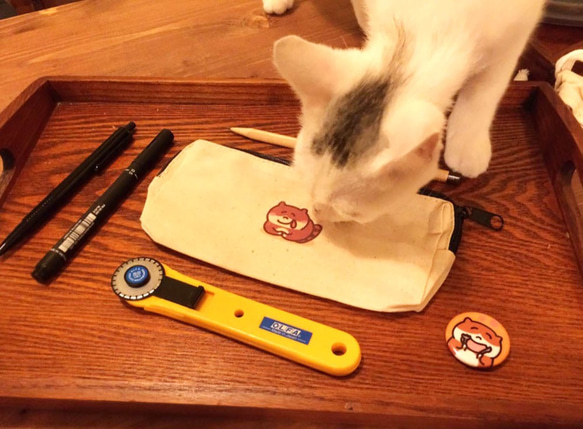 貪欲猫のデイリーキャンバスペンケース（収納袋）手書きのペンケース 2枚目の画像