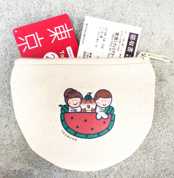 西瓜船の日常 半圓形零錢包 帆布手工印製 (卡夾包) Coin bag 第3張的照片