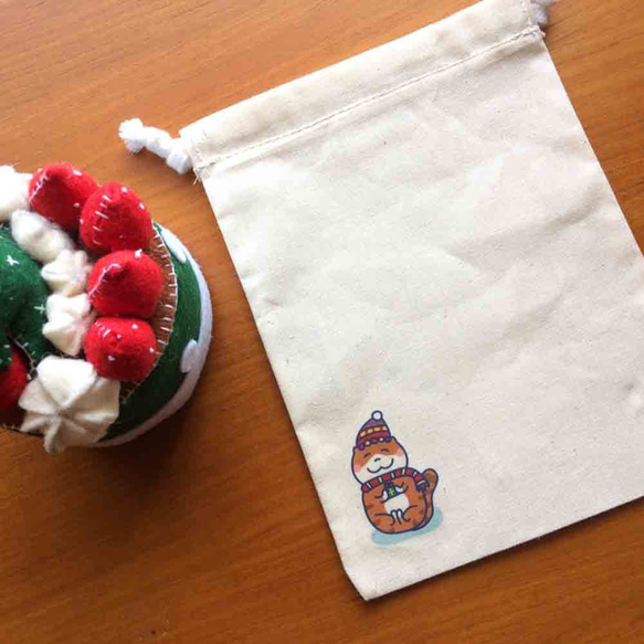 耶誕貓の日常 帆布束口袋 手工印製 Drawstring bag 第2張的照片
