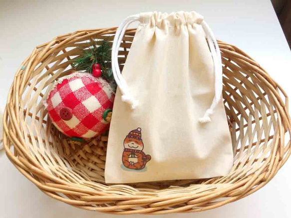 耶誕貓の日常 帆布束口袋 手工印製 Drawstring bag 第5張的照片