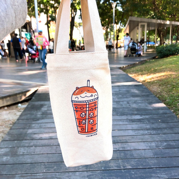 泰式奶茶の日常 帆布飲料袋(冰壩杯杯) 手工印製 Thai Canvas bag 第2張的照片