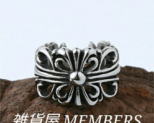 送料無料17号クロムシルバーフローラルクロス十字架リング指輪セレブ