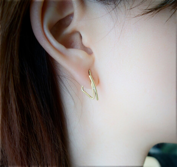 ★★★Cross Line Earring　真鍮 3枚目の画像