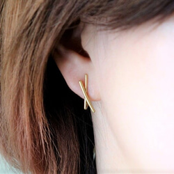 ★★★Cross Line Earring　真鍮 2枚目の画像