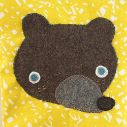 入園入学に♪くまさん布刺繍が可愛らしいシューズバッグ（黄） 2枚目の画像