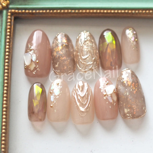 サイズオーダー】ベージュニュアンスネイル ネイルチップ（つけ