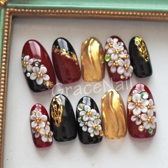 サイズオーダー】成人式・卒業式・着物 和柄ネイルチップ④ ネイル