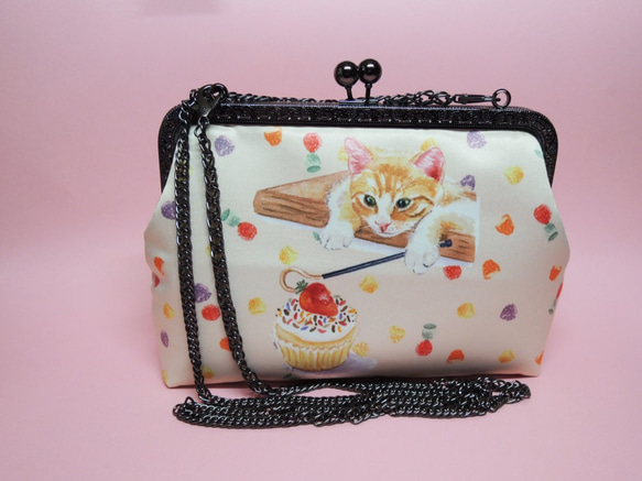[がま口] 猫とカップケーキ 貓バッグ・ショルダーバッグ 1枚目の画像