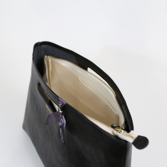 INCIPIT　姫路レザー　くり手ミニトート　ブラック【送料無料】 インキピット