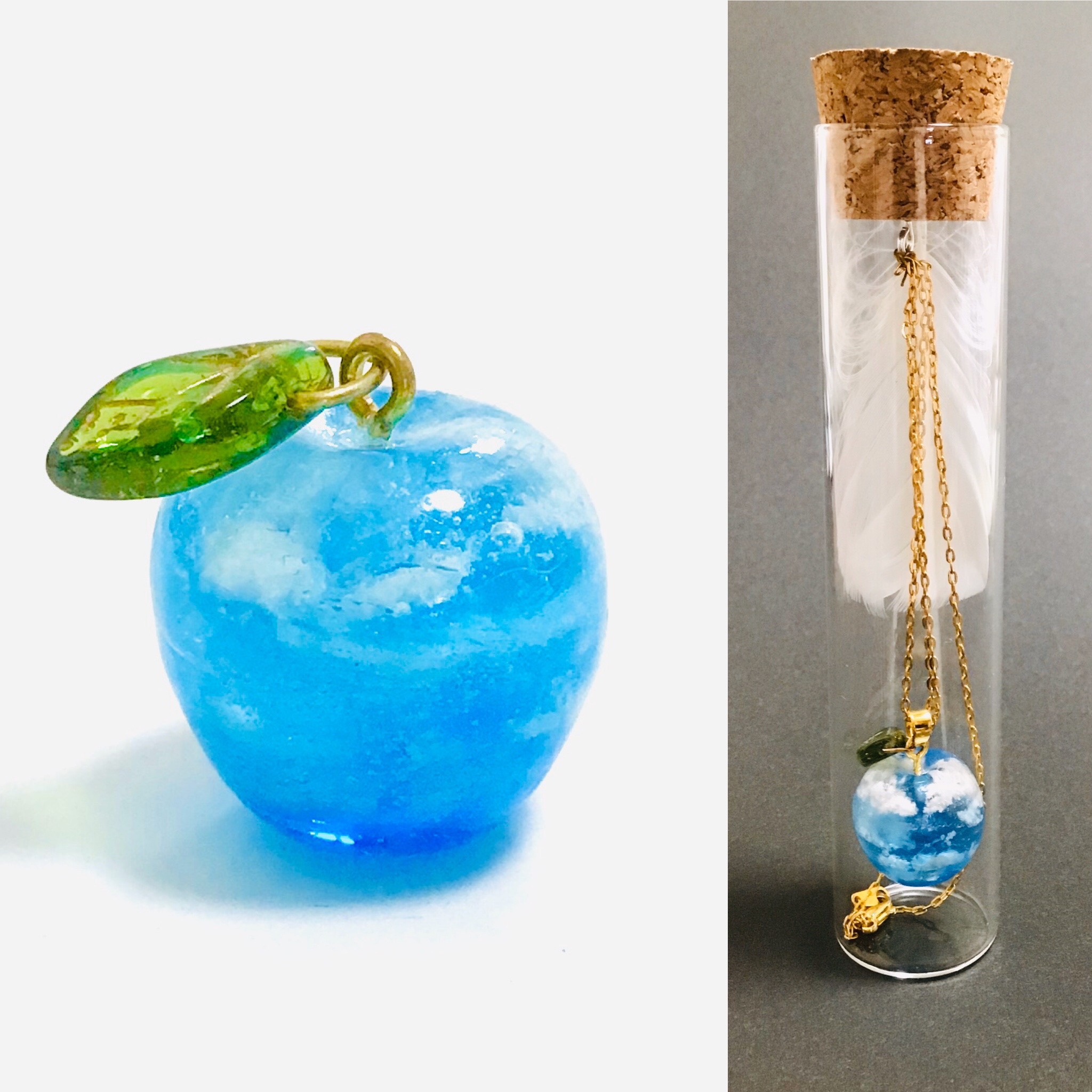 【メーカー直売】 あこ★天空りんごmini青＋赤りんご＋紫りんご＋ガラス管水色りんご ネックレス・ペンダント