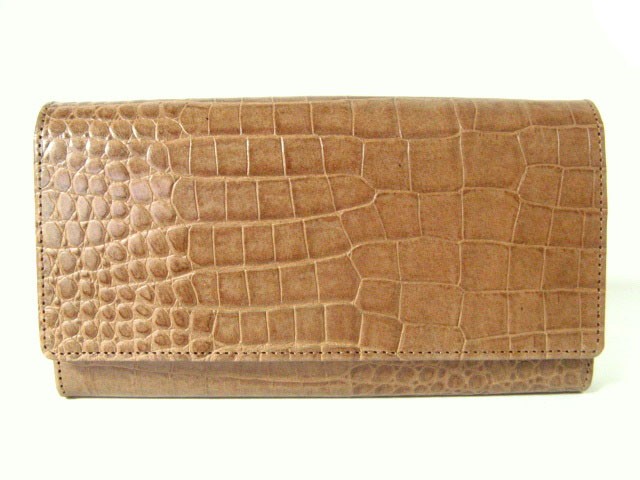 牛革型押し　クロコダイル　Ｌ字ファスナー長財布　ブラウン