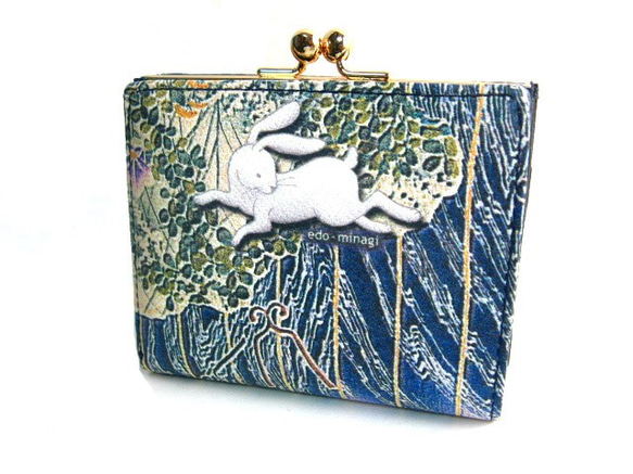 ハンドメイド（ハーフ財布12cm✖2点）つきうさぎ様 江戸美袋 うさぎ 口金二つ折り財布 二つ折り財布 edominagi-tanakako