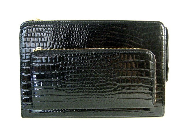 エナメル革　財布付クラッチバッグ ブラック