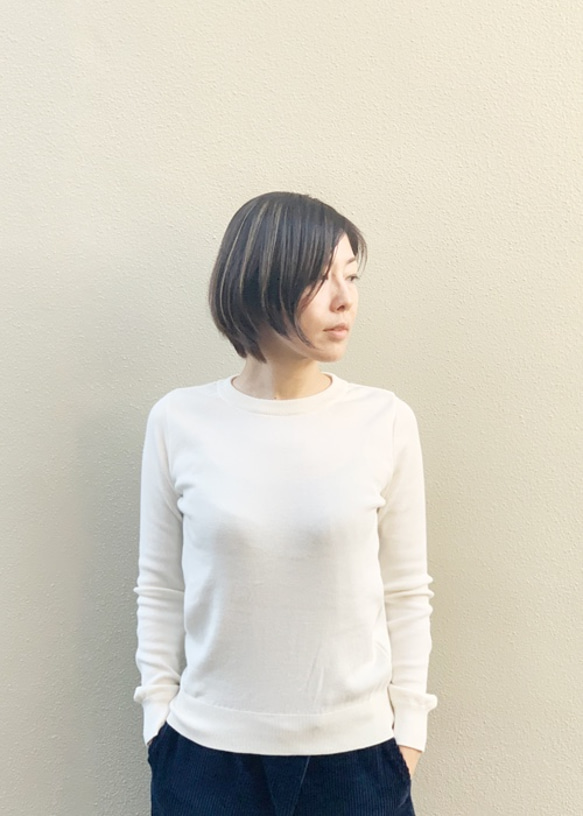 feather cotton®︎クルーネックknit tops / オフホワイト 9枚目の画像