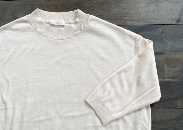 feather cotton®︎の7分袖丸首 knit tops / off white 4枚目の画像