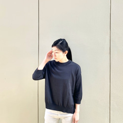feather cotton®︎の7分袖丸首 knit tops / charcoal gray 1枚目の画像