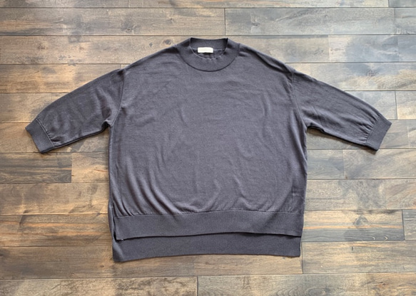 feather cotton®︎の7分袖丸首 knit tops / charcoal gray 2枚目の画像