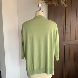 feather cotton®︎の7分袖Vネック knit tops / apple green 7枚目の画像