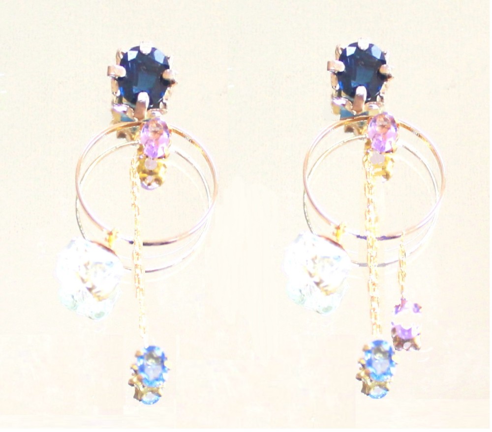 Sapphire & Amethyst & Aquamarine pierce