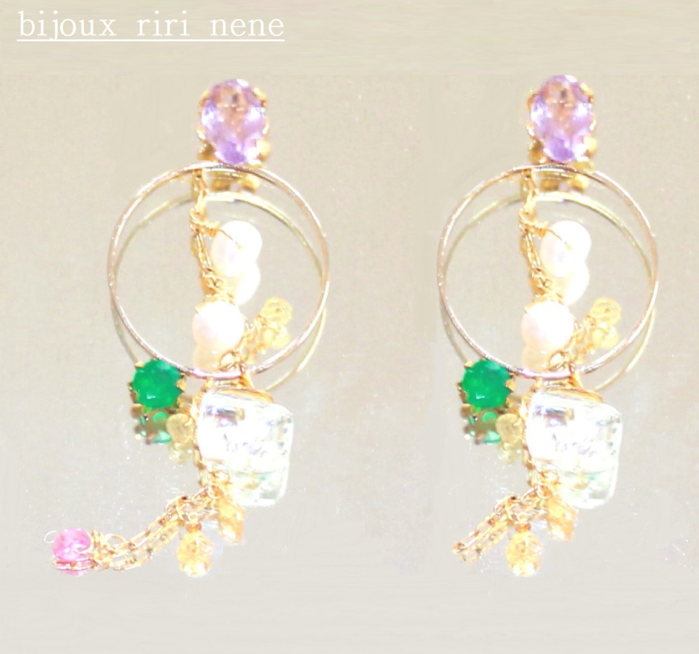 Amethyst & Emerald & Peal & Color Stones Earrings