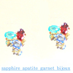 - natu no sizuku - Spphire & Apatite & Garnet Earrings 2枚目の画像