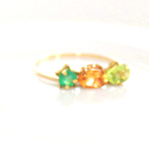 - ameiro -k18gp Emerald & Citrine & Peridot Ring 2枚目の画像