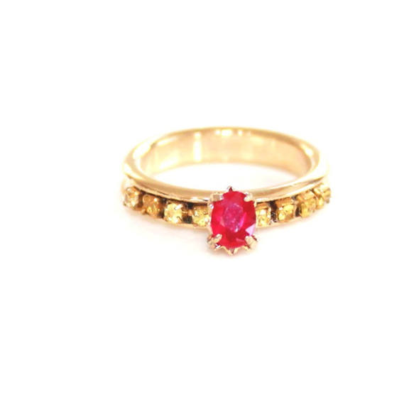 - SP - Red Beryl ＆ Diamond k18 Ring 1枚目の画像