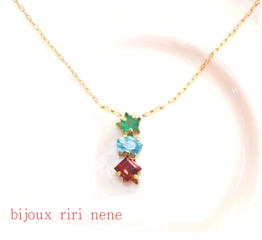 - aki no emerald - Emerald & Apatite & Garnet Necklace
