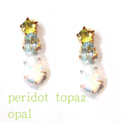 - mikaku no aki - Rubellite & Peridot & Opal Earrings 3枚目の画像