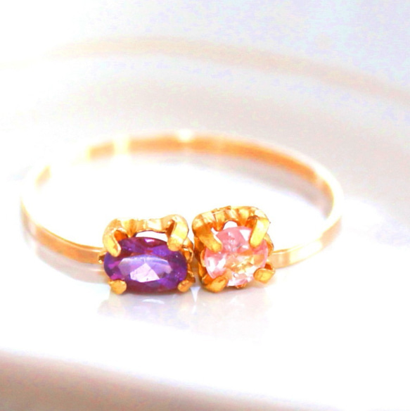 k18- fuyu no yaezakura - Amethyst & Spinel Ring 2枚目の画像