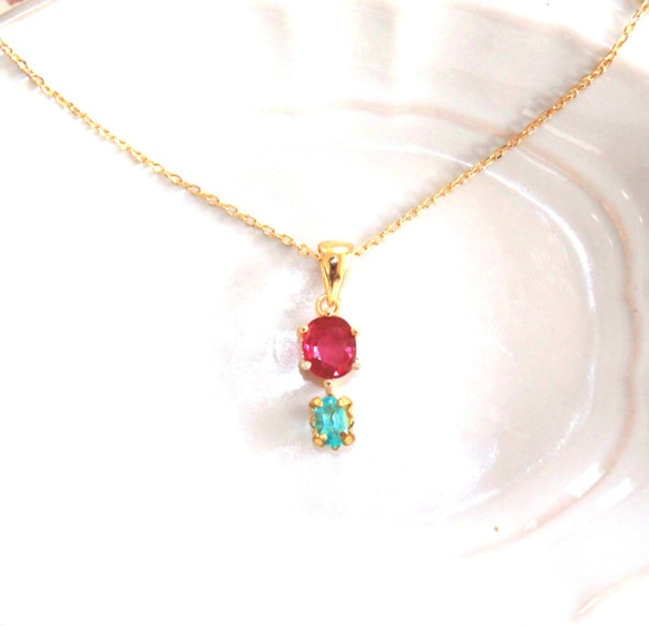 k18- nan goku - Paraiba Tourmaline & Ruby Necklace 2枚目の画像