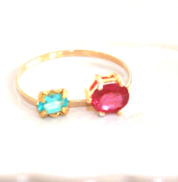 k18- otome no hana - Pink Diamond & Paraiba & Ruby Earrings 3枚目の画像
