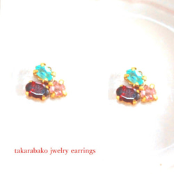 - kimoti ha haru - Paraiba & Garnet & Pink Diamond Earrings 1枚目の画像