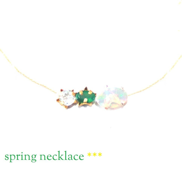 - spring green - Opal & emerald & Blue Topaz Necklace 1枚目の画像