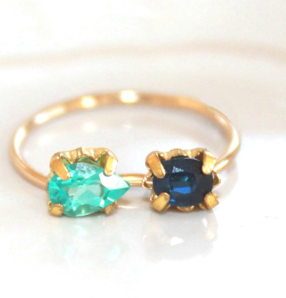 - blue ocean - Blue Sapphire & Paraiba Tourmaline Ring 1枚目の画像