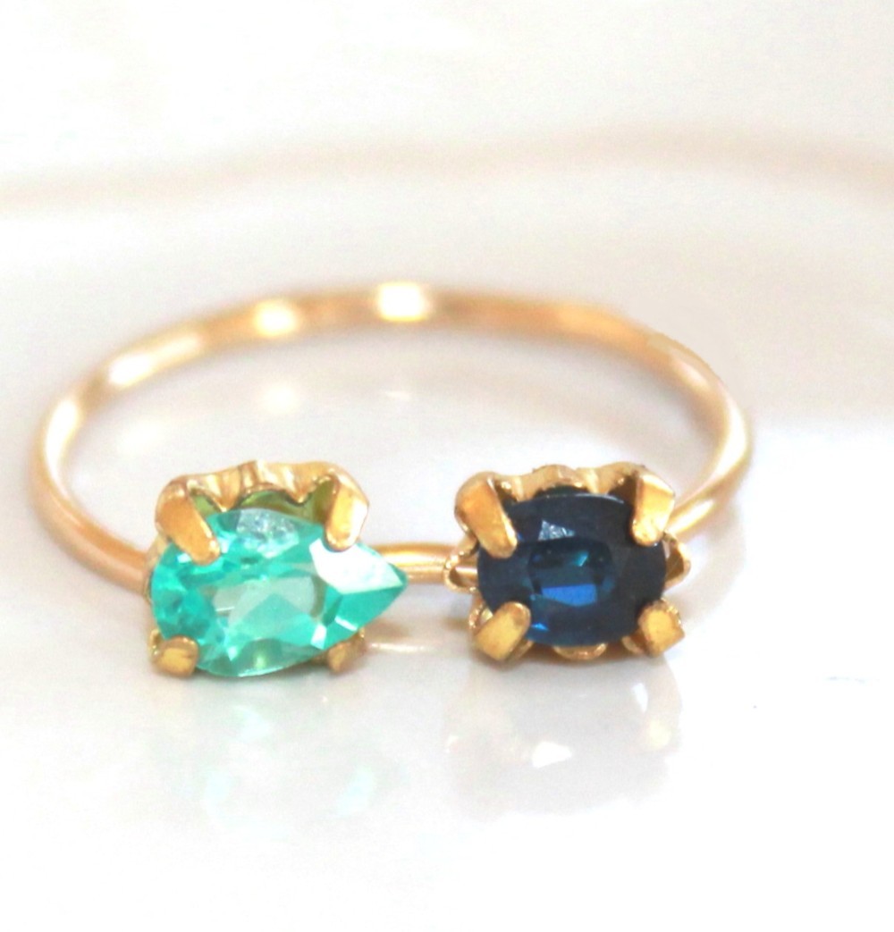 k10- blue ocean - Blue Sapphire & Paraiba Tourmaline Ring